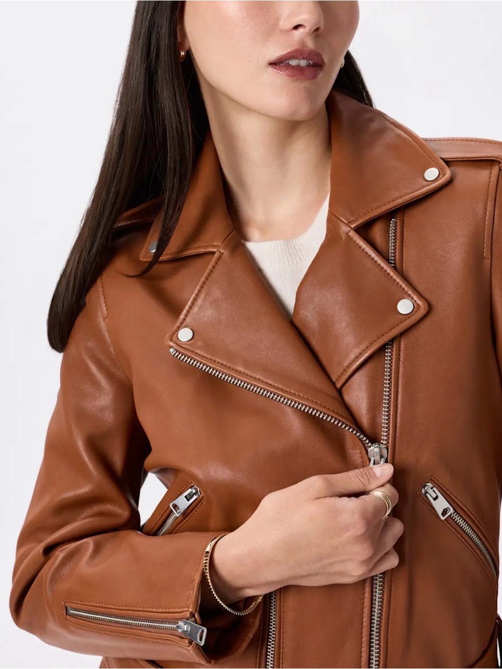 Quince Tan-Brown 100% Leather Motorcycle Jacket -Brand New - Picture 2 of 8